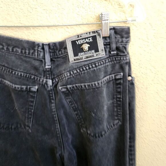 Vintage Versace Jeans Couture Jeans Womens Straight Leg Distressed Black  Defect - Picture 5 of 11